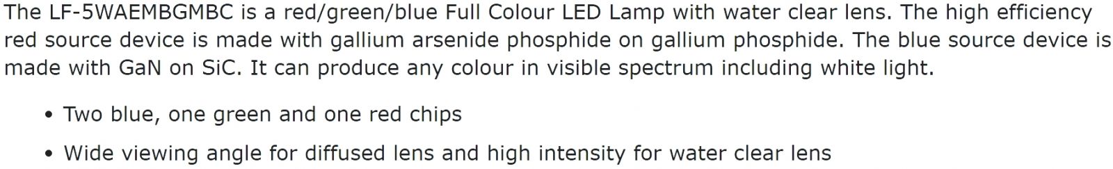 לדים לאלקטרוניקה LED RGB THROUGH HOLE KINGBRIGHT LF-5WAEMBGMBC